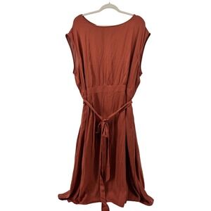LOFT Plus Rust Terracotta Sleeveless Fit & Flare Dress with Waist Tie 26 NWT